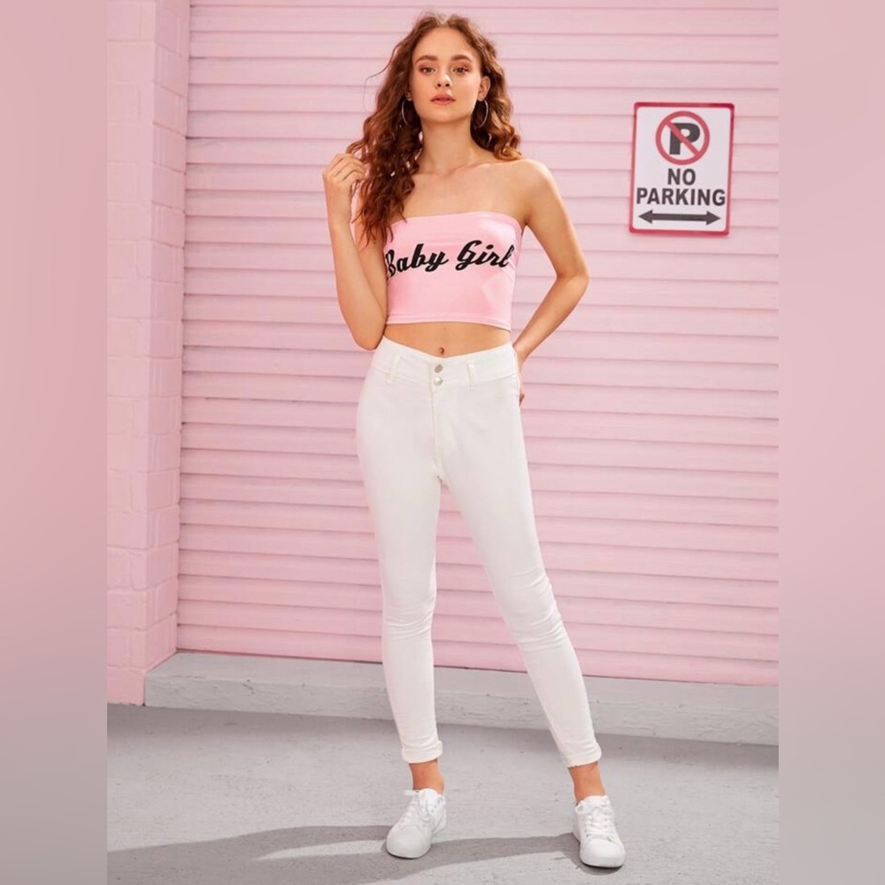 romwe graphic “baby girl” tube top